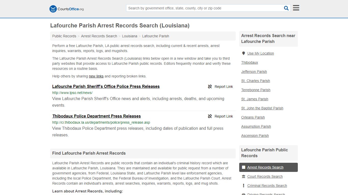 Lafourche Parish Arrest Records Search (Louisiana) - County Office
