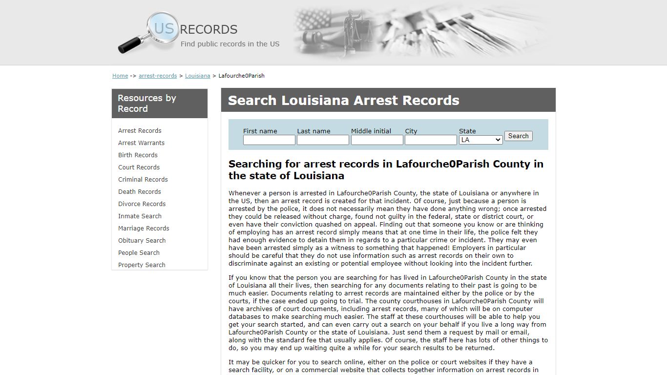 Search Arrest Records Lafourche Parish Louisiana | US Records
