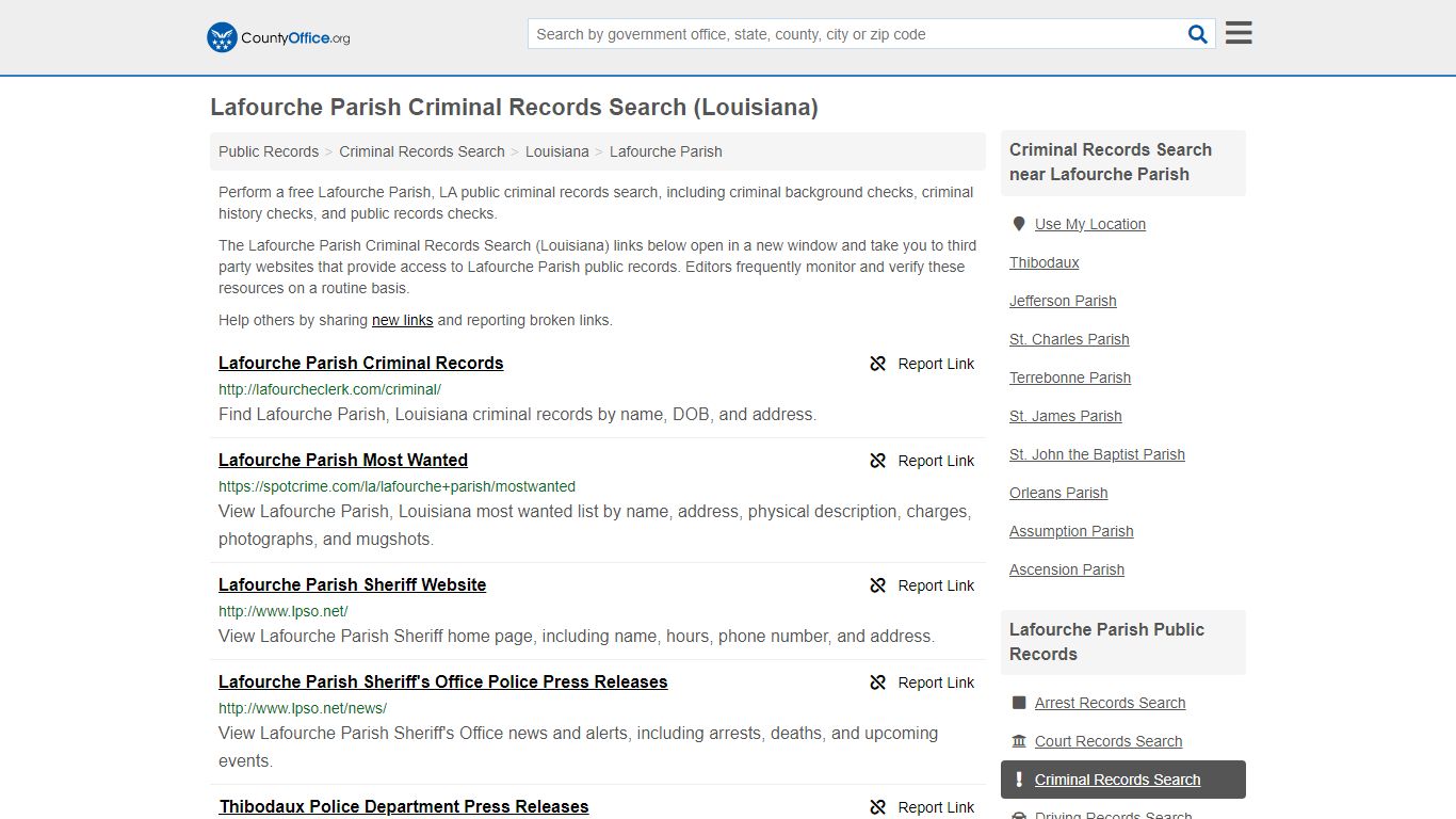 Criminal Records Search - Lafourche Parish, LA (Arrests, Jails & Most ...