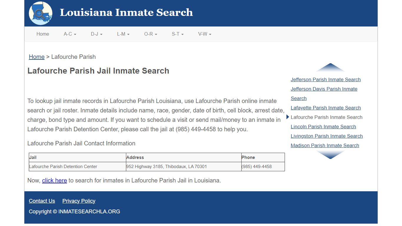 Lafourche Parish Jail Inmate Search